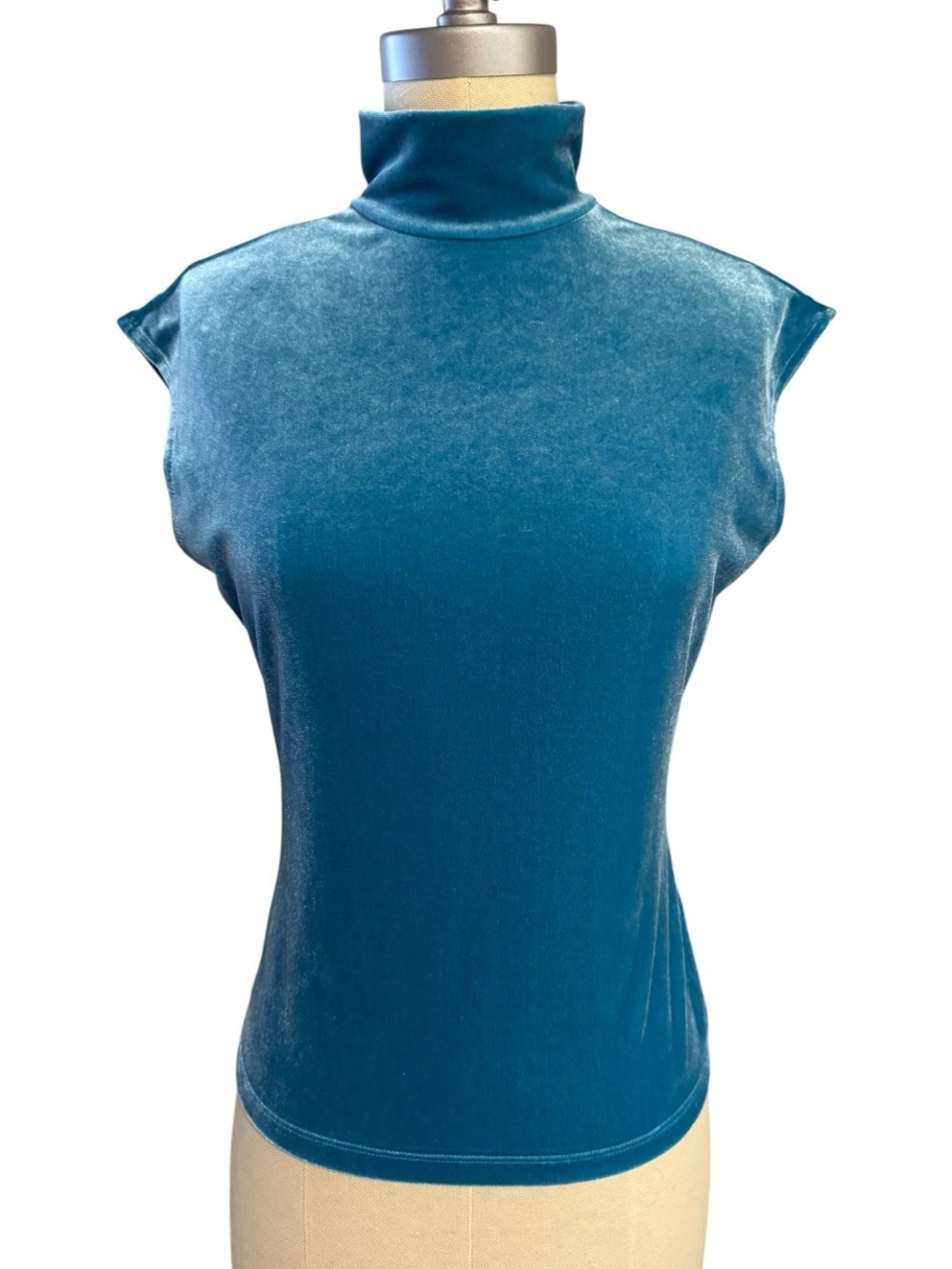 The Limited Teal Velvet Mock Neck Cap Sleeve Top M